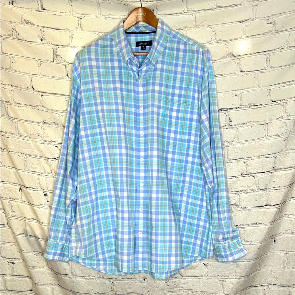 Johnnie-O Blue & White Plaid Long Sleeve Button-Up Shirt Size XX-Large